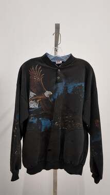 Vintage 90s Art Unlimited Bald Eagle Henley Sweatshirt - Thrashed (XL)